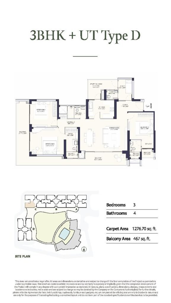 Conscient ParQ 3 BHK Type D Floor Plan